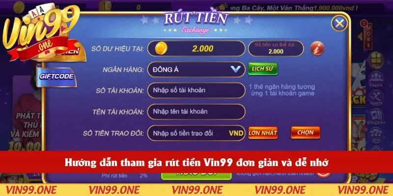 Hướng dẫn tham gia rút tiền Vin99 đơn giản và dễ nhớ